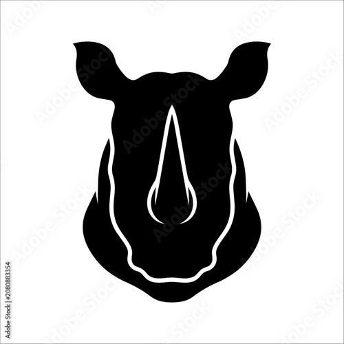 A close-up illustration of a rhinoceros head showcasing its distinctive horns and facial features.