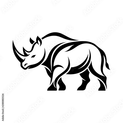 A black rhino illustration shows a large horned animal standing