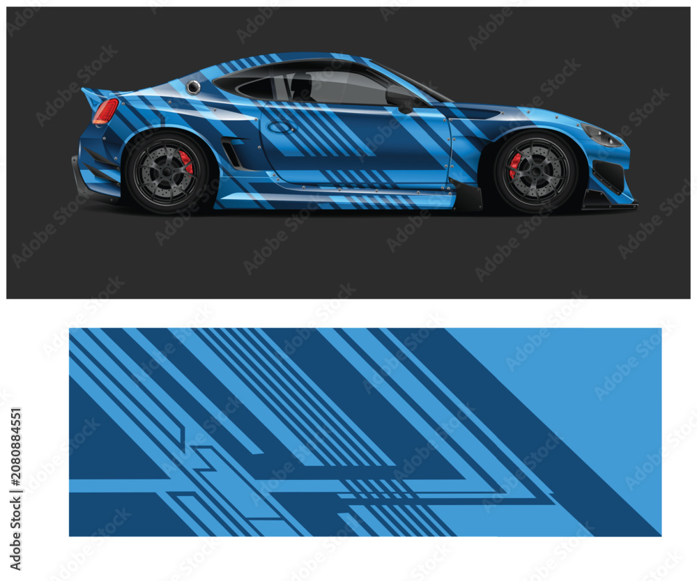 Fototapeta premium Modern Blue and Black Race Car Wrap Design