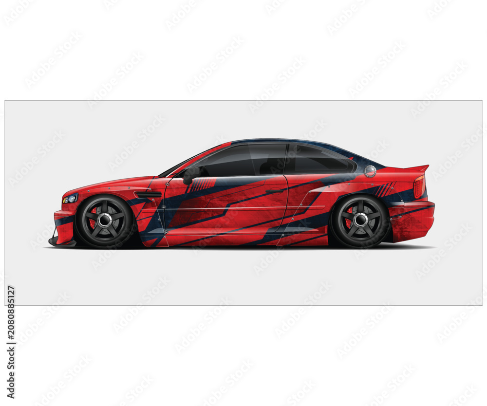 Naklejka premium Dynamic Red Racing Car Wrap Design