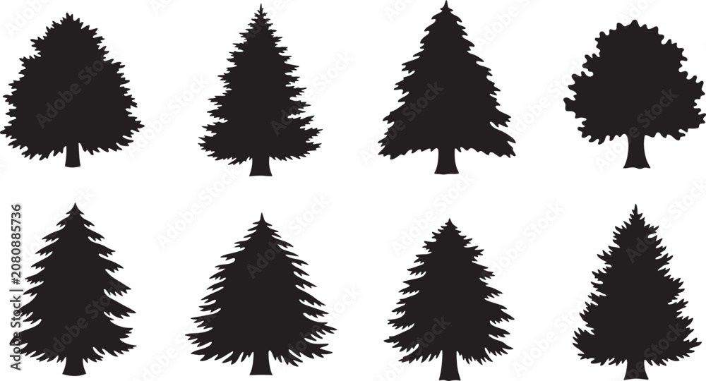 Fototapeta premium Conifer pine tree forest set high quality vector silhouette illustration clipart scalable silhouette.
