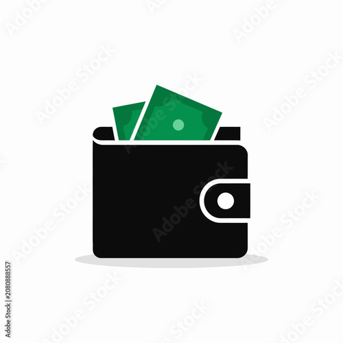 A black wallet with green bills inside.