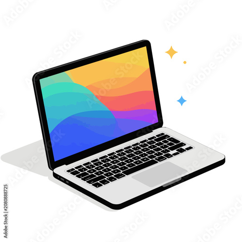 Colorful laptop computer with sparkles.