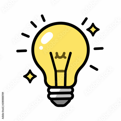 A bright yellow cartoon light bulb.