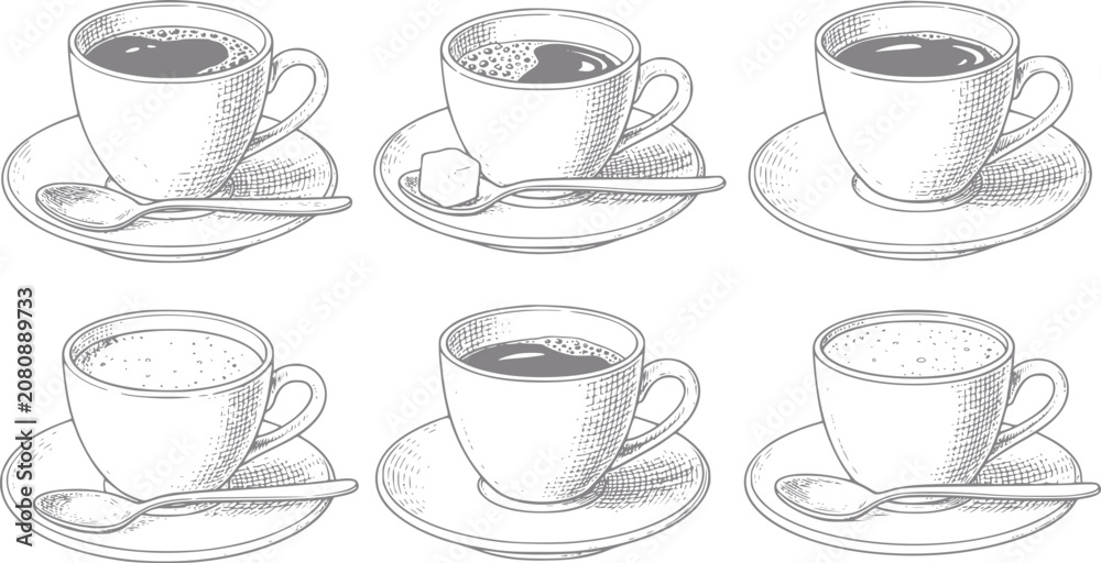 Obraz premium Coffee Cups Vector Illustration Set