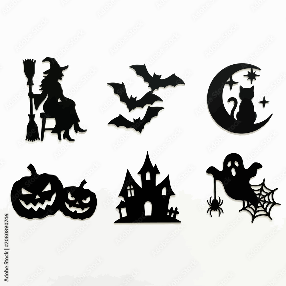 Fototapeta premium Witch house and ghost halloween silhouette collection for craft design.
