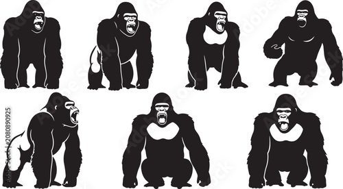Photography Set of powerful gorilla ape silhouettes high quality vector silhouette illustration for logo design
