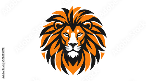 Canvas Print Majestic Lion Head Emblem, Fierce Animal Logo, Orange Black Design