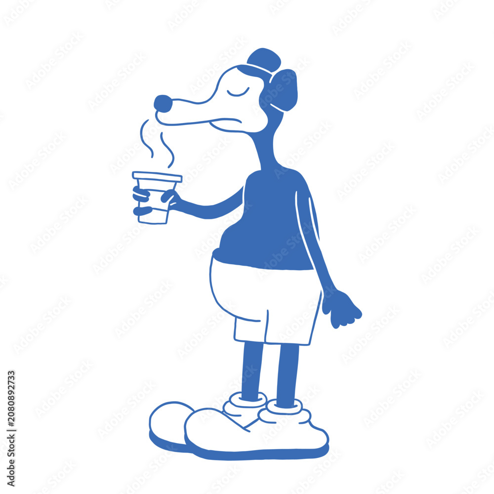 Fototapeta premium hand drawn mouse with coffee cartoon retro illustration