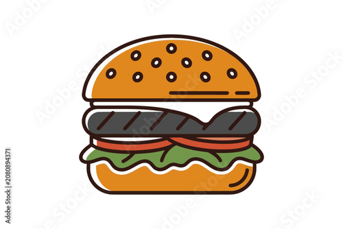 Hamburger Flat Outline Vector Illustration