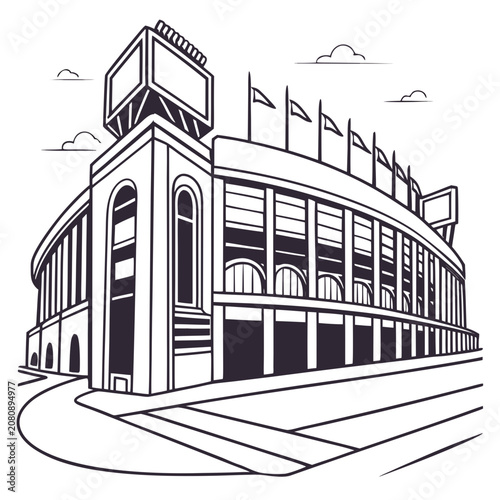 Large professional football stadium architecture line art illustration
