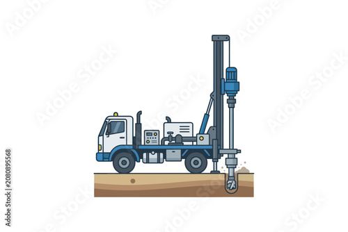 Truck Mounted Drilling Rig Vector Illustration