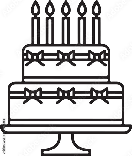 Two Tier Birthday Cake Outline Vector Icon Illustration