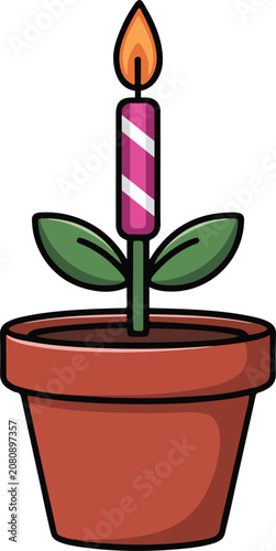 Birthday Candle Plant in Flower Pot Vector Illustration