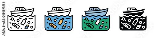 Fotografie Laundry basket icon set in outline, flat, and colored styles featuring clothes h