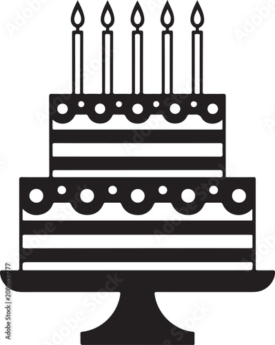 Two Tier Birthday Cake Silhouette Vector Icon Illustration