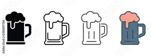 Photos Beer Mugs Featuring Frothy Foam and Classic Drink Silhouettes in Minimal Vector