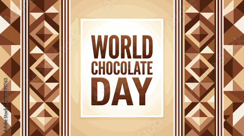 World chocolate day celebration graphic with geometric brown pattern background