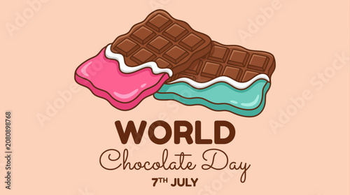 World chocolate day celebration graphic with glazed chocolate bar illustrations