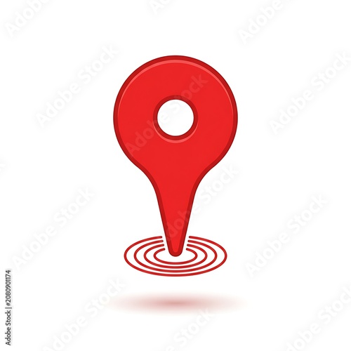 Red map pin icon with ripple effect isolated on white background