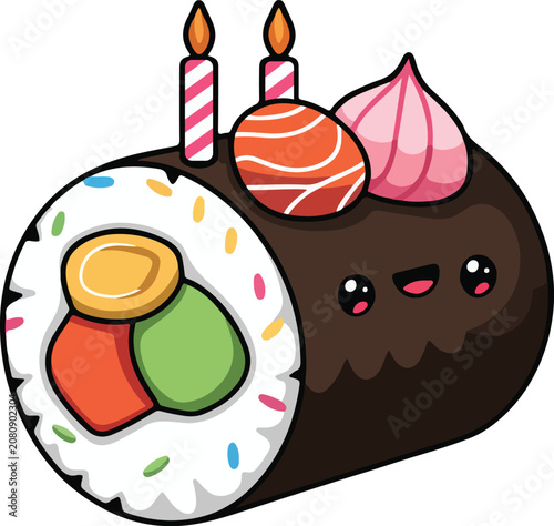 Cute Chocolate Swiss Roll Cake Kawaii Vector Illustration