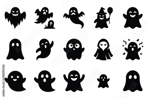 Cuadro en lienzo Assorted ghost silhouettes for Halloween design projects featuring various funny