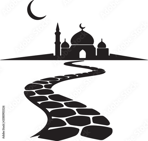 Stone Path Leading To Islamic Mosque Silhouette
