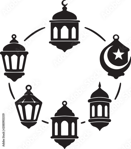 Islamic Ramadan Lanterns Arranged In Circle
