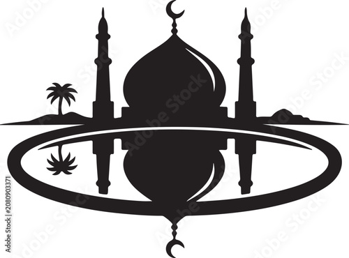 Islamic Mosque Silhouette Reflecting In Water
