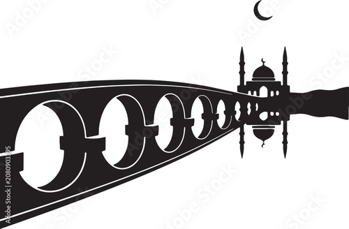 Arched Bridge Leading To Mosque Silhouette
