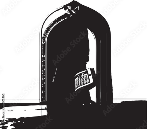 Quran Book Silhouette Inside Mihrab Arch
