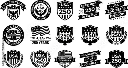 Fotografia USA 250th anniversary celebration badges and labels with patriotic symbols and t