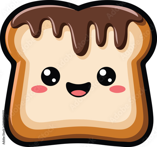 Cute Chocolate Toast Bread Kawaii Vector Illustration