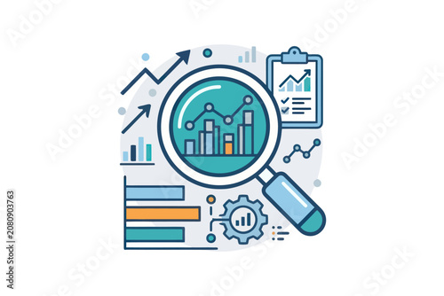 Business Data Analysis and Market Research Vector Illustration
