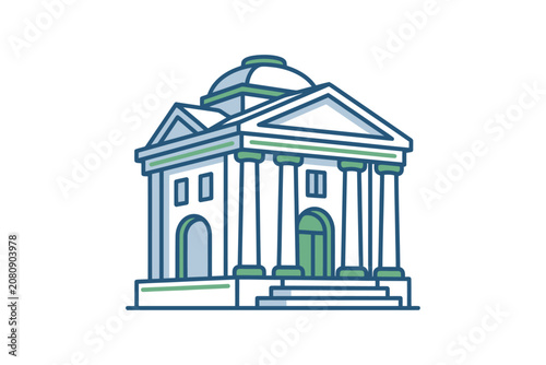 Neoclassical Bank Building Vector Illustration