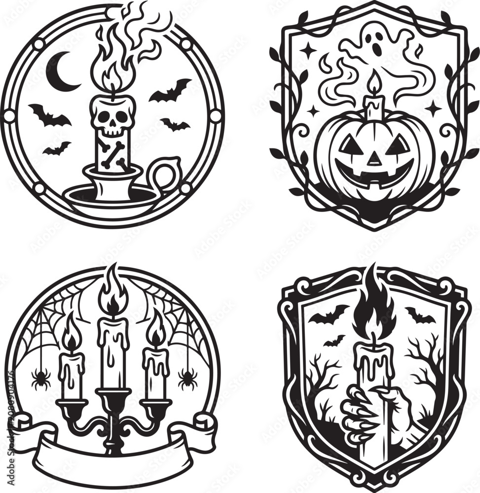 Fototapeta premium Halloween Vintage Badge SVG Bundle, Retro Halloween Emblems, Pumpkin Witch Skull Ghost Vector Clipart