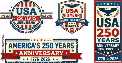 Quadro em tela USA 250th anniversary celebration badges and labels with patriotic symbols and t