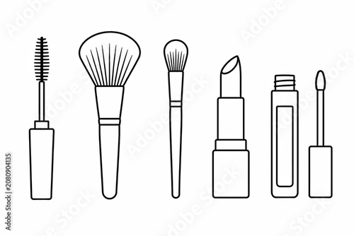 Set of black and white makeup beauty tools and cosmetic icons