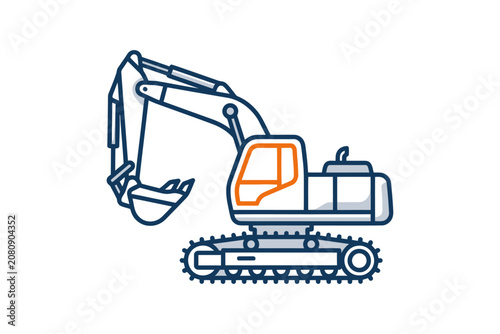 Excavator Flat Outline Vector Illustration