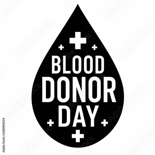 Blood donor day sign with drop shape and medical cross icon