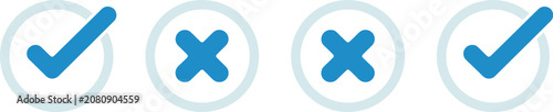Check mark icon set, black approval and rejection symbols, check box buttons with tick and cross signs for web, mobile, and user interface design.