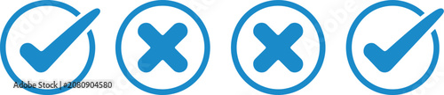 Check mark icon set, black tick box and cross icons, yes and no signs for checklists, surveys, task management, and digital platforms.