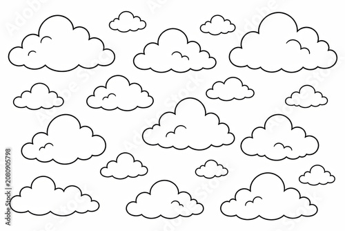 Set of black outline cloud icons for weather design