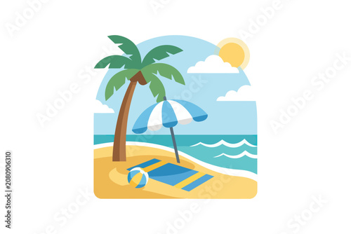 Tropical Beach Scene Vector Illustration