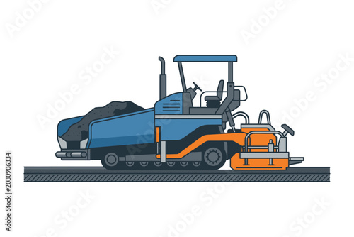 Asphalt Paver Construction Vehicle Vector Illustration