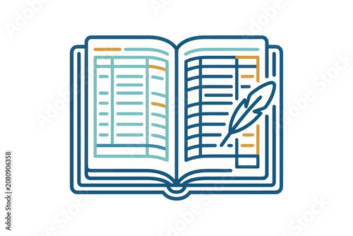 Open Ledger and Quill Pen Vector Illustration