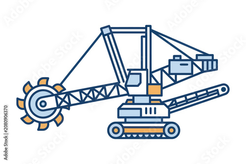 Bucket Wheel Excavator Flat Vector Illustration
