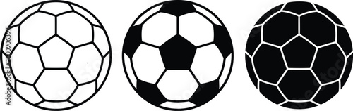 Three black and white soccer ball illustrations