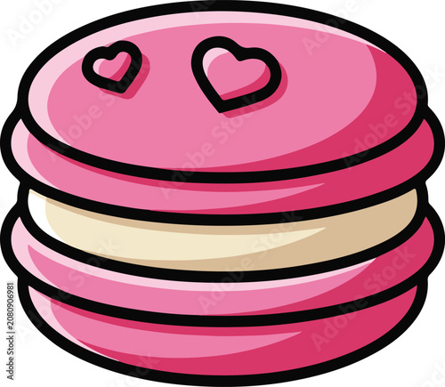 Cute Pink Heart Macaron Flat Vector Illustration