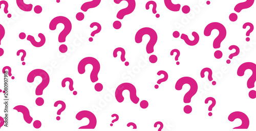 Quadro su tela Pink Question Marks Pattern: A lively pattern of pink question marks on a white background, symbolizing curiosity and intrigue